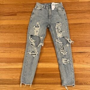 American Eagle Outfitters Light Blue Distressed Straight Leg Jeans